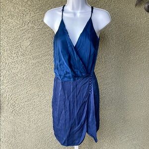 No.121 Young Fabulous & Broke Blue Wrap Mini Dress Halter Neck Size Medium
